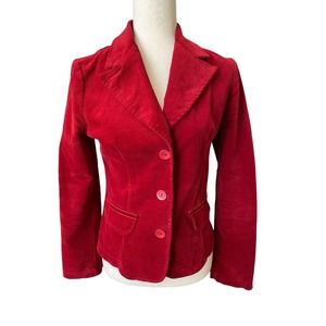 Vintage Y2K Agaci Too Velvet Red Blazer‎ Fitted Cropped Jacket Small Gothic READ